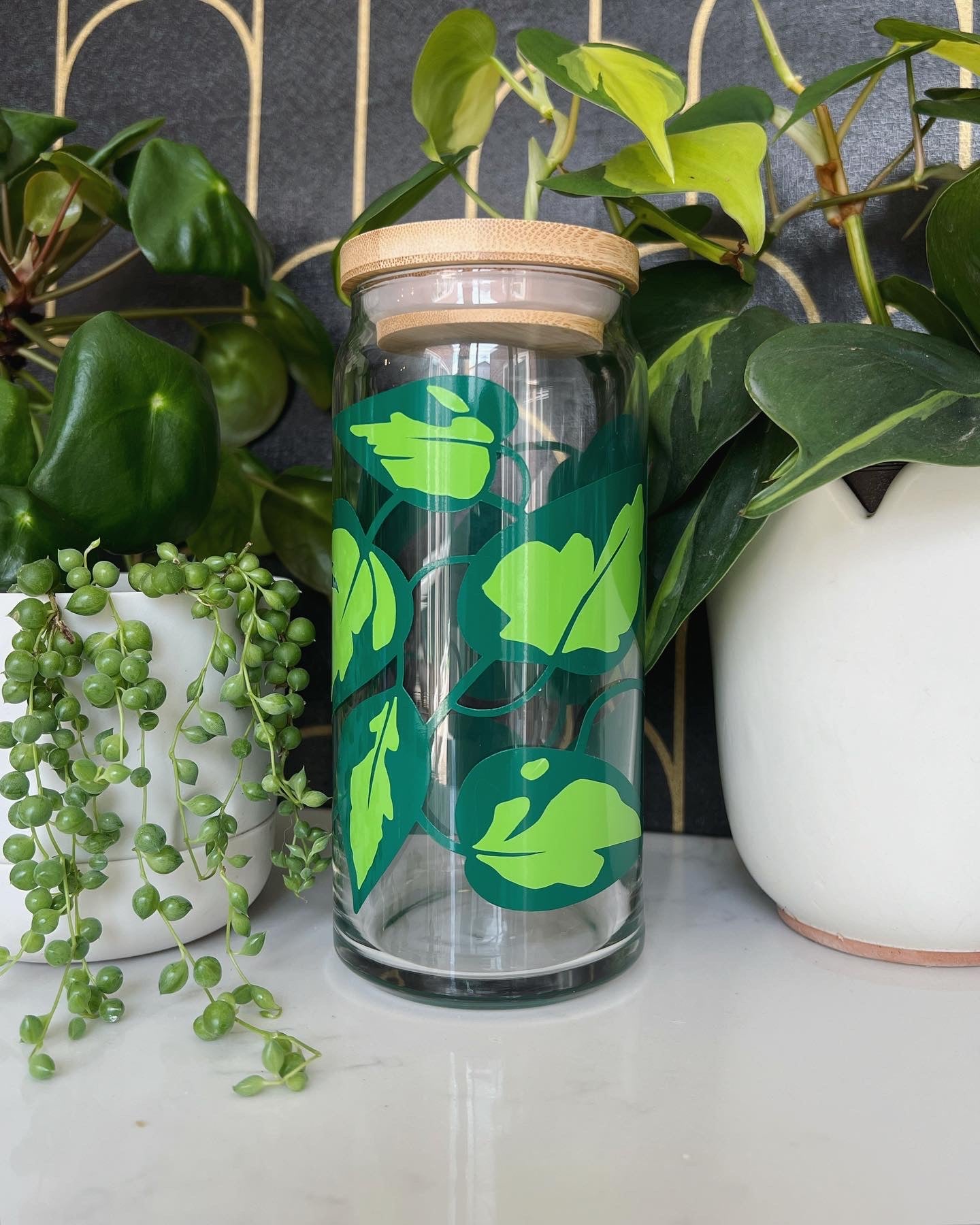 pothos in glass 20oz Pothos Variation 2 Drinking Glass – shop of gwing